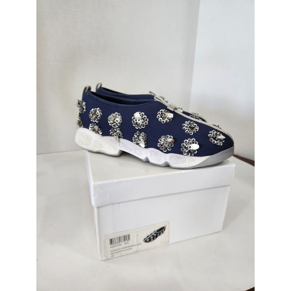 Dior Navy Blue Mesh Fusion Embellished Slip On Sneakers Size 38 With Box - Picture 6 of 10